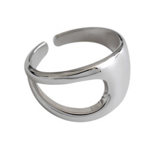 Irregular Round Sterling Silver Rings for Girls, Unique Party Gift, Adjustable Size, Stylish Jewelry Accessory