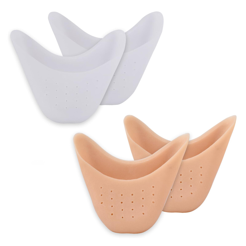 White Silicone Toe Protectors - 2 Pairs Soft Gel Toe Caps For Pointed Shoes, Ballet Shoes, High Heels, Skin And M