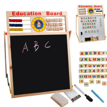 Kids Art Easel - Double-Sided Magnetic Blackboard with Dry Erase Surface, Wooden Clip, Abacus, Standing Design for Children