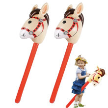 Inflatable Horse Pack of 2, Hobby Horse Craft Set for Kids, Red Foil Balloon Stick Horse for Birthday Decoration