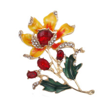 Kids Party Brooch Ornament Cute Flower Design Yellow Alloy Brooch with Interesting Diamond Accent One Size