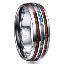 Unisex Tungsten Ring 8 mm Multicoloured Opal and Abalone Shell Comfort Fit for Wedding Anniversary Size 49 to 75