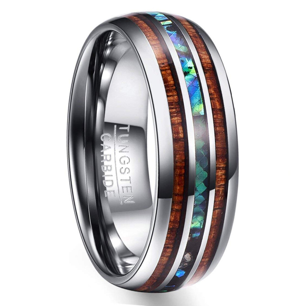 Unisex Tungsten Ring 8 mm Multicoloured Opal and Abalone Shell Comfort Fit for Wedding Anniversary Size 49 to 75
