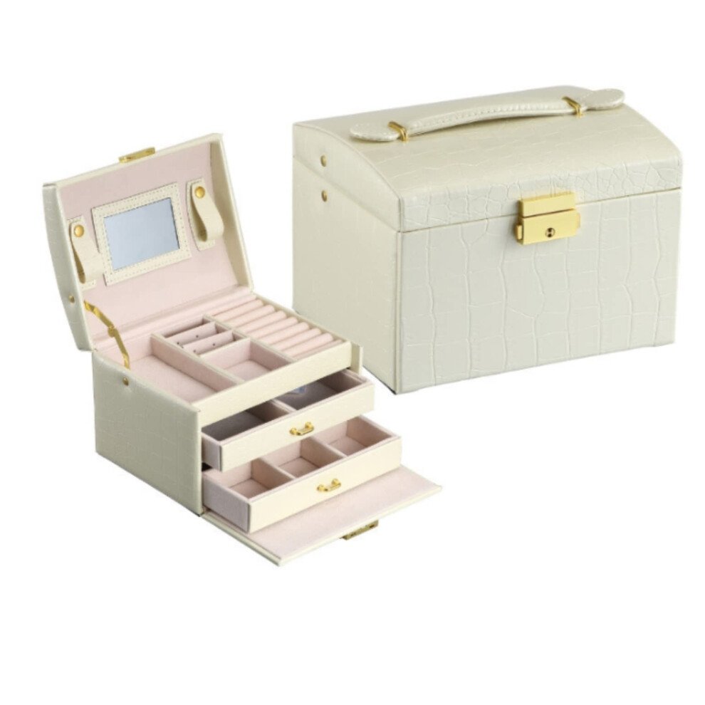 Earring Storage Box Large Capacity Jewellery Organiser with Mirror Travel Suitcase Red White 19x14x13cm-image-OPC-PK2BX7N-NEW