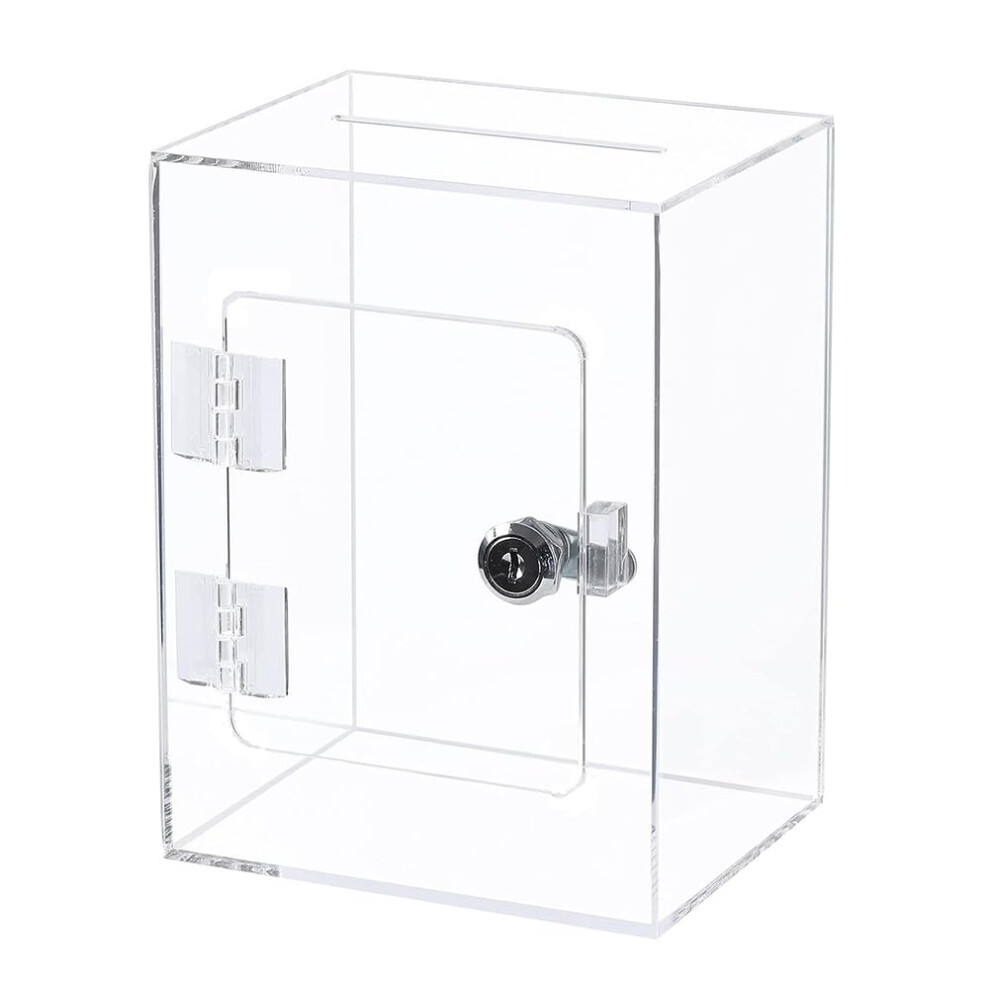 Acrylic Donation Ballot Box With Lock Key - Secure Money Tip Box, Comment Box, And Voting Box For Fundraising And Events 6038364656353