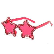 Stylish Hip Hop Glitter Sunglasses for Photo Props, Rose Red Plastic Star Shades, Trendy Hip Hop Accessories