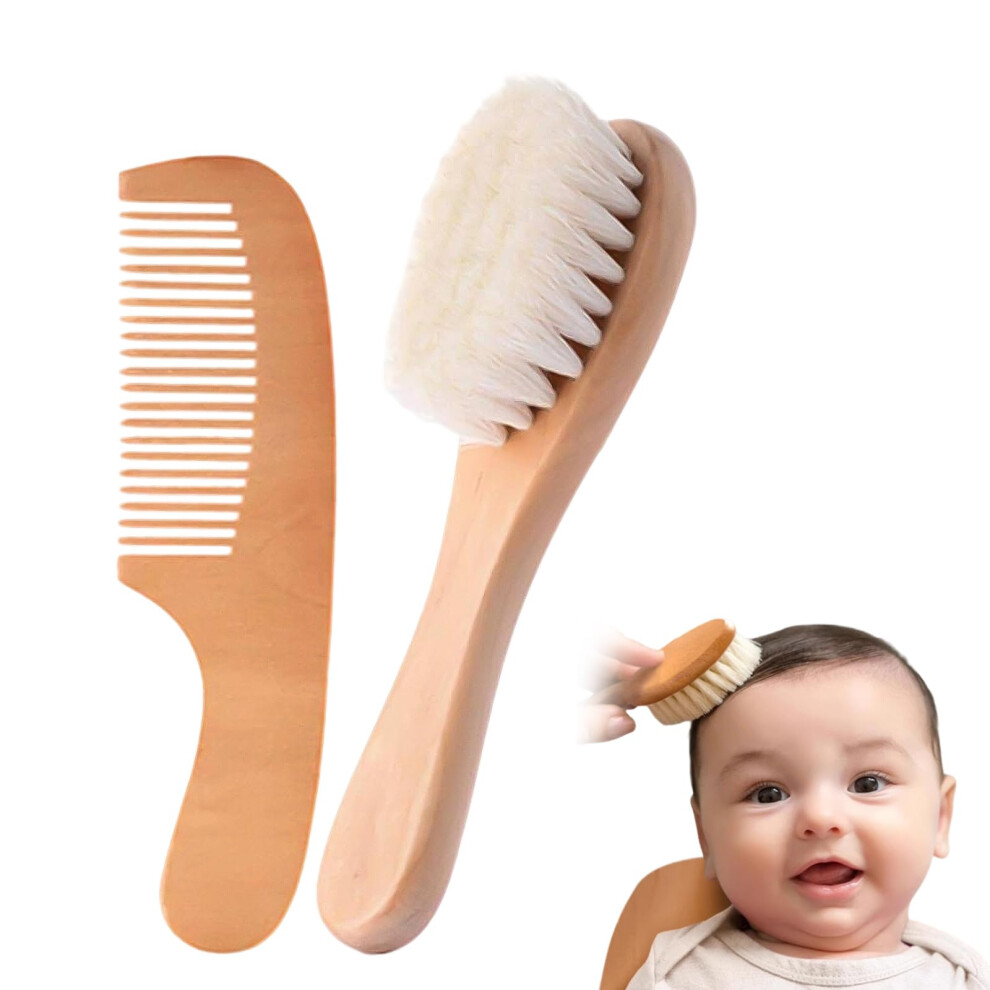 Baby Hair Brush and Comb Set with Soft Goat Bristles, Natural Wooden Bristles for Newborns and Toddlers, Cradle Cap Care