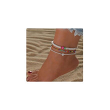 Bohemian Heart Anklets Set of 3, Colourful Seed Bead Ankle Bracelets, Soft Ceramic Summer Foot Accessories for Women and Girls