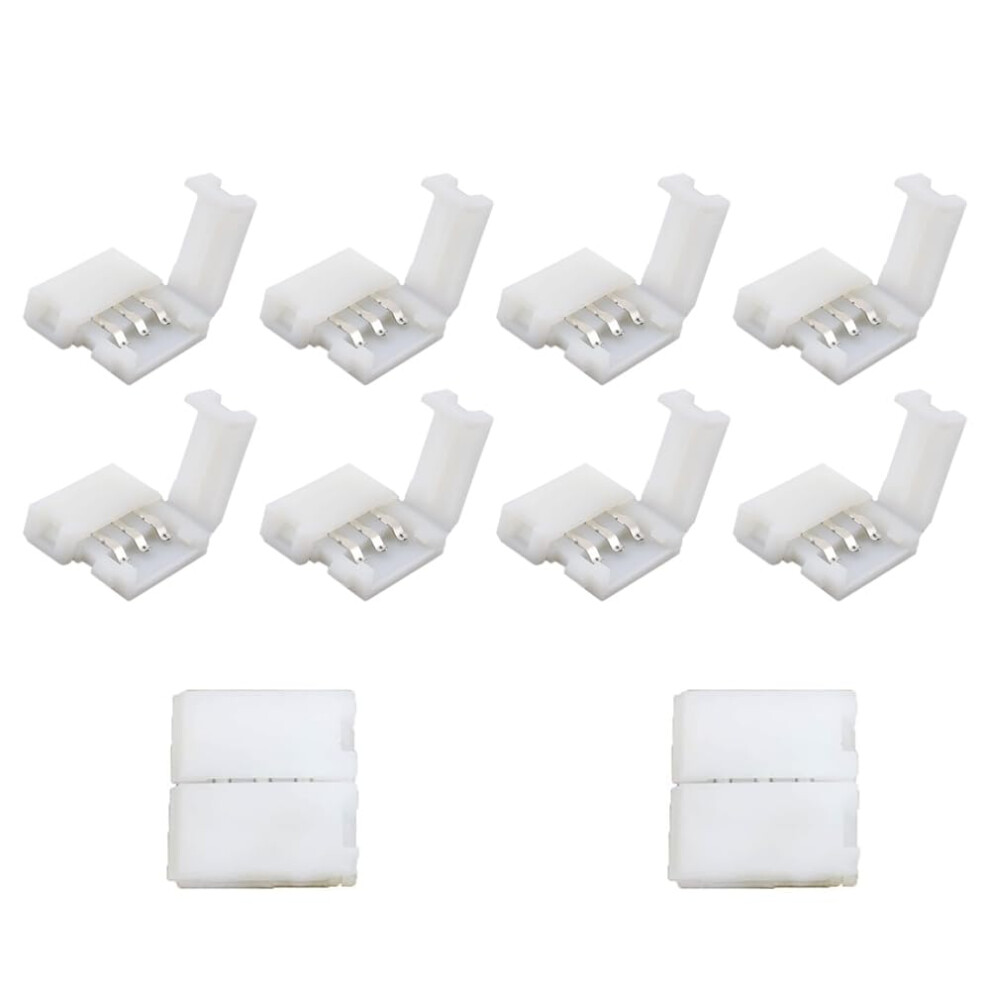 3-Pin Led Strip Connector Pack Of 10, Quick Connect Rgb Connector For 10Mm Smd 5050 Led Light Strips 6947110519005