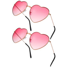 Heart Sunglasses for Kids and Adults 2 Pack Vintage Hippie Glasses Gradual Rose Color Fashion Accessories