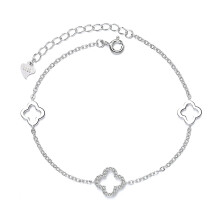 Women's 925 Sterling Silver Four Leaf Clover Charm Bracelet with Cubic Zirconia for Girls and Children