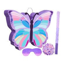Butterfly Piñata for Children's Birthday, 3D Piñata with Pull String, Dough and Blindfold, Colorful Party Decoration