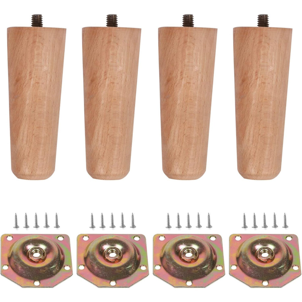 Solid Beech Wood Furniture Legs, 4-Pack, Angled Cone Shape, 10Cm Height, Compatible With Coffee Table, Nightstand, Desk 6447073031816