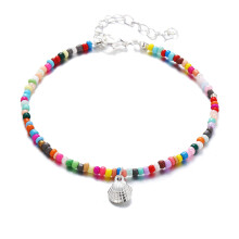 Colorful Elastic Pearl Ankle Bracelets For Women, Round Pearl Chain Summer Foot Jewelry In Silver, Fashion Accessory