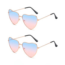 Hippie Glasses Heart Shape Sunglasses - 2 Pack Clear Candy Color Novelty Glasses for Adults, Boys, Girls, Birthday & Halloween