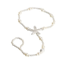 Foot Chain Anklet Starfish Pearl Silver Crystal Jewelry for Women Girls Party Wedding Decor Adjustable Size