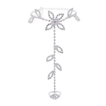 Damen Fußkettchen Sandalen mit Weißem Kristall für Strand und Hochzeit, Einheitsgröße, Paar Armband, B