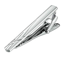 Men's Stainless Steel Tie Clip with Silver Stripes Cross Pattern for Weddings and Formal Events