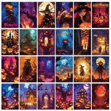 Halloween Cards - 50 Creepy Illustration Postcards, 10.2 x 15.2 cm, Vintage Blank Note Cards for Invitations