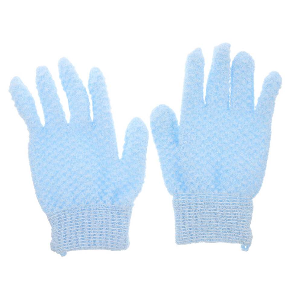 Luffa Bath Gloves Set for Women - Sky Blue Nylon Exfoliating Shower Mitts - Soft Peeling Scrubbing Wash Gloves