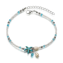 Anklet for Women and Girls, Handmade Beach Jewelry, Adjustable Blue Foot Accessory