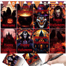 Halloween Stationery Spooky Greeting Cards Vintage Vampire Design 8 Blank Invitation Cards Holiday Border Paper Set