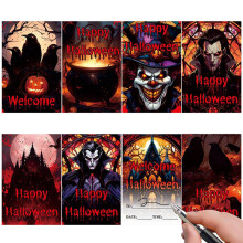 Halloween Dankeskarten Set - 8 Stück Briefpapier für Einladungen im Vampir Design, Gruseliges Urlaub Zubehör, Leeres Briefpapier