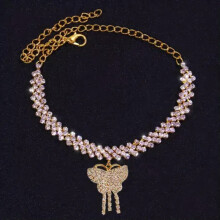 Schmetterling Fußkettchen Anhänger Kette Shiny Gold Strass für Frauen, Verstellbare Größe, Eleganter Stil