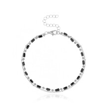 Rectangular Bead Anklet, Women's Summer Beach Foot Jewelry, Double Chains, Silver 23+5cm Adjustable Foot Bracelet