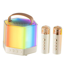 Microphone Set Mini Microphone Karaoke Machine for Boys and Girls, Portable ABS Karaoke Machine in Beige with Microphone