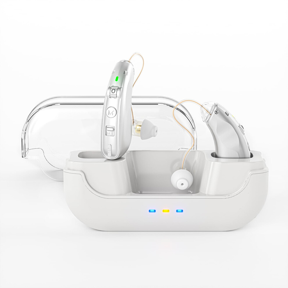 White Hearing Amplifier With Led Power Indicator, Rechargeable Noise Cancelling In-Ear Device For Seniors,