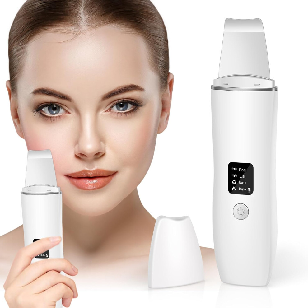 White (White) Skin Scrubber, Ultrasonic Skin Spatula Blackhead Remover With 4 Modes, Usb Rechargeable Facial Pore Cleaner Comedones Extractor Wrinkle Remove