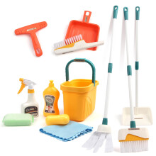 12-Piece Cleaning Set for Children, Toddler Broom and Mop Set in Green and Yellow, Role Play Household Cleaning Toys for Ages 3+