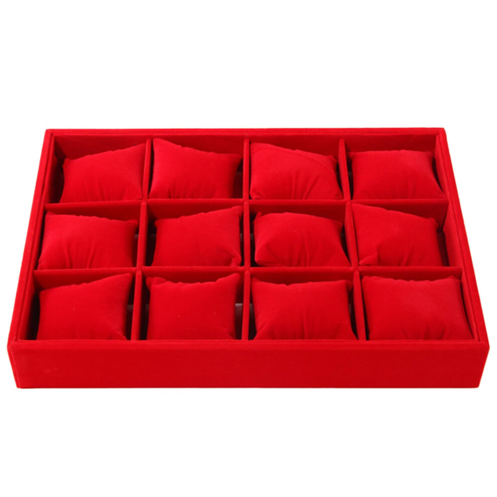 Watch Storage Stand with 12 Slots, Soft Cushion Watch Holder, Red Display Case for Wrist Watches-image-OPC-PK2CH2D-NEW