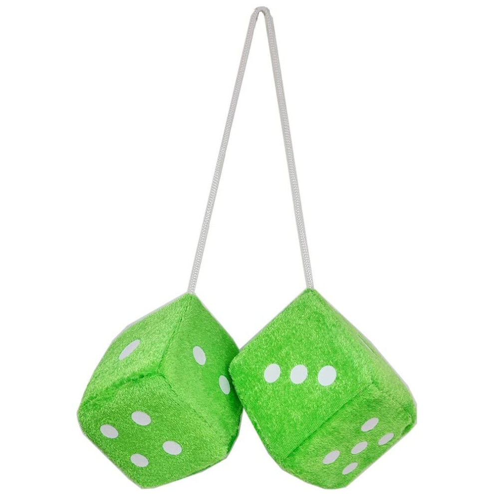 Car Hanging Furry Dice - Plush Fuzzy Dice With Dots, Hanging Decor For Car Interior, Soft Material, One Pair Green 6038364664846