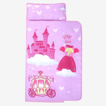 Kids Warm Sleeping Bag with Removable Pillow, Foldable Pink Nap Blanket for Camping, Girls and Boys Double Zip Design