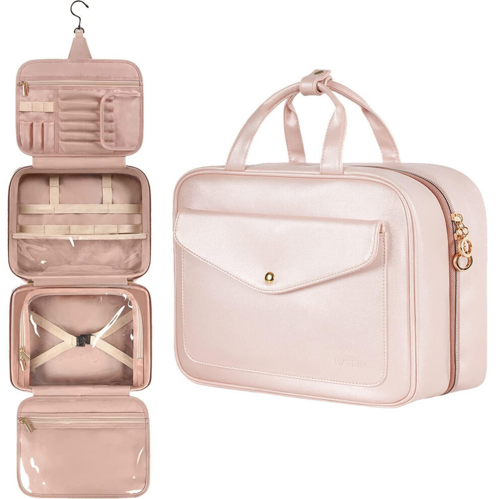 Waterproof Makeup Bag with Zipper, Large Capacity Travel Toiletry Organizer, Rose Color, Durable Cosmetic Case