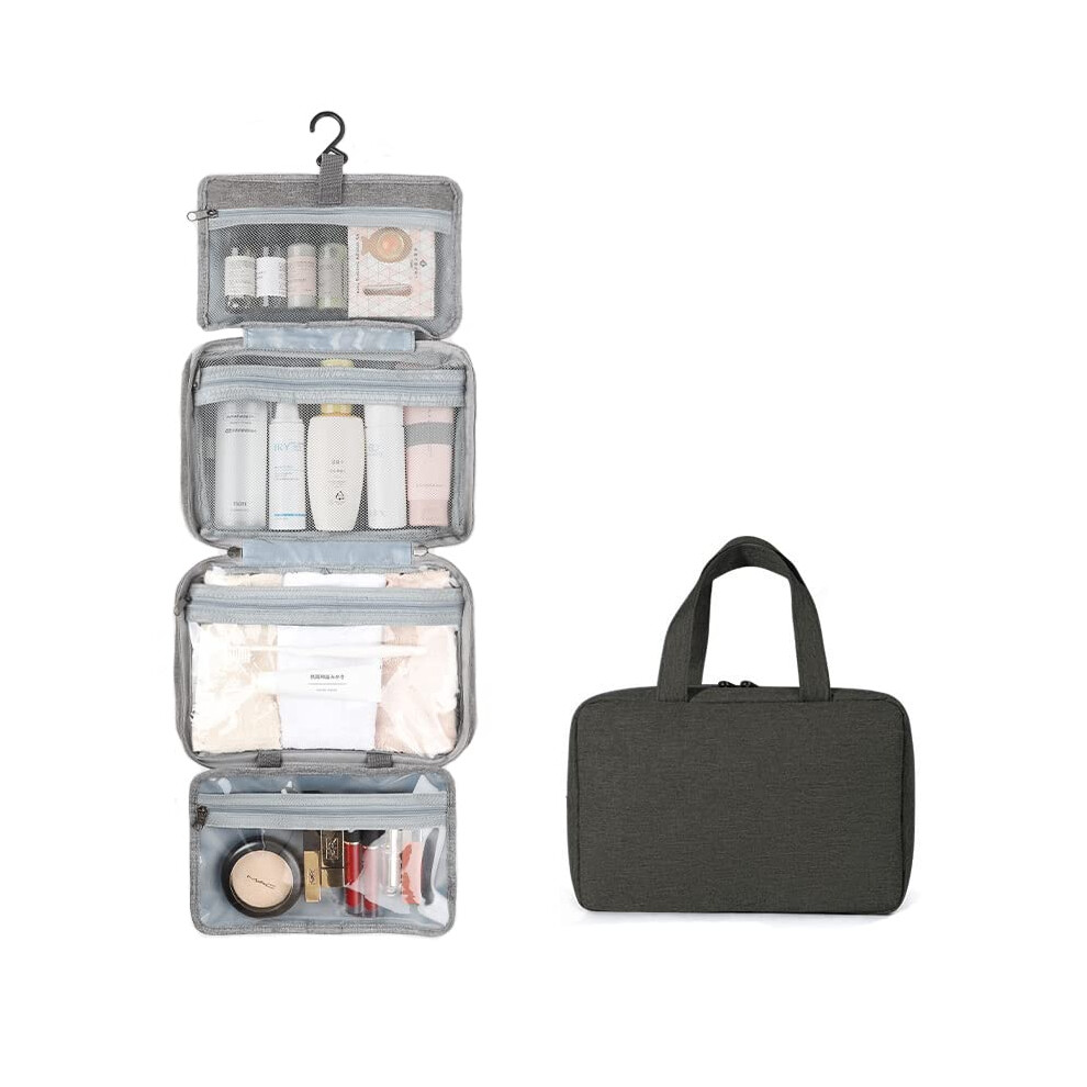 Black Portable Makeup Bag With Large Capacity, Waterproof Travel Organizer, Multifunctional Foldable Cosmetic Storage,