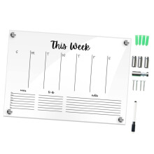 Hanging Acrylic Weekly Planner Board Set, Wipe Clean Minimalist Wall Calendar with Whiteboard Pen and Advertising Needles for Home Office