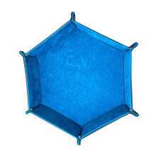 Hexagonal PU Leather Dice Tray - Foldable Storage Box for Easy Cleaning, Ideal for Tabletop RPGs and Games, Blue