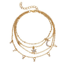 Footkettchen Doppelt Gold Mond-Stern-Ketten für Frauen, Minimalistische Fußkettchen für Teenager-Mädchen, Modischer Sommerschmuck