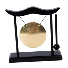 Desktop Gong Ornament Musical Art - Black Asian Feng Shui Crafts with Stand for Home Decoration and Wind Chime