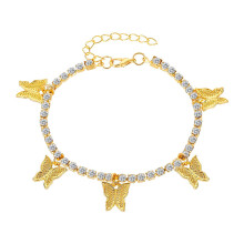 Alloy Butterfly Pendant Snake Chain Anklet Simple Layered Foot Jewelry Gold Color One Size Adjustable Design
