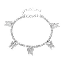 Alloy Butterfly Pendant Snake Chain Anklet Simple Layered Foot Jewelry Silver One Size Gekröpfter Ring Keychain Set