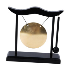 Desktop Brass Gong with Stand and Mallet, Small Chinese Art Craft Collectible, Home Decor, 10 Inches