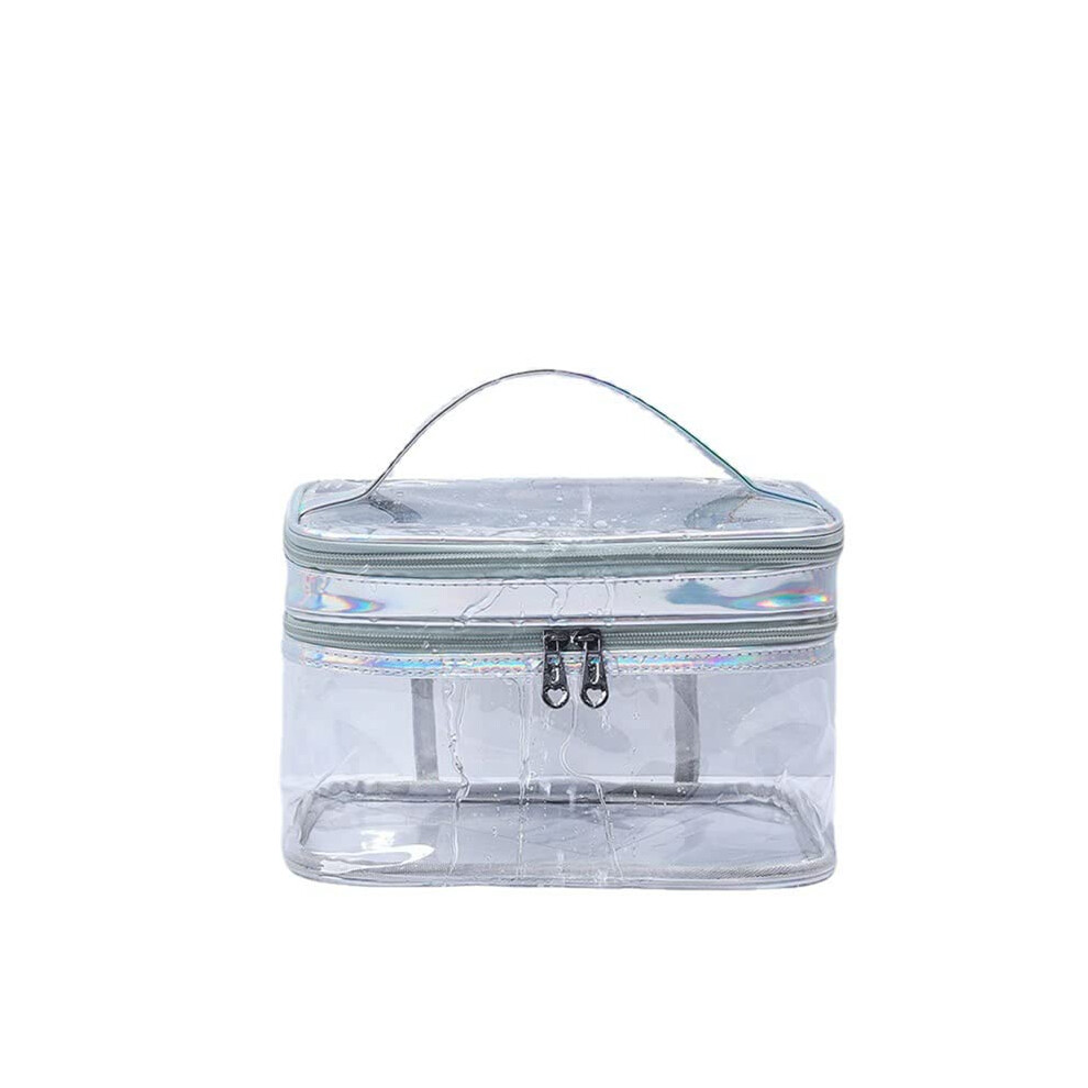 Kosmetiktasche Transparent Tragbar fÃ¼r Make-up und Toilettenartikel, Handtasche Aufbewahrung Schwarz/Rosa/Silber, 25x15x10 cm