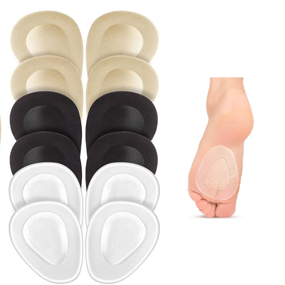 Forefoot Bunion Pads - 6 Pairs Gel Metatarsal Pads for Pain Relief, Soft Adhesive, Transparent/Skin Color/Black