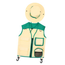 Explorer Vest Set for Outdoor Adventures - Green Polyester Researcher Explorer Vest with Hat for Kids' Exploration Play