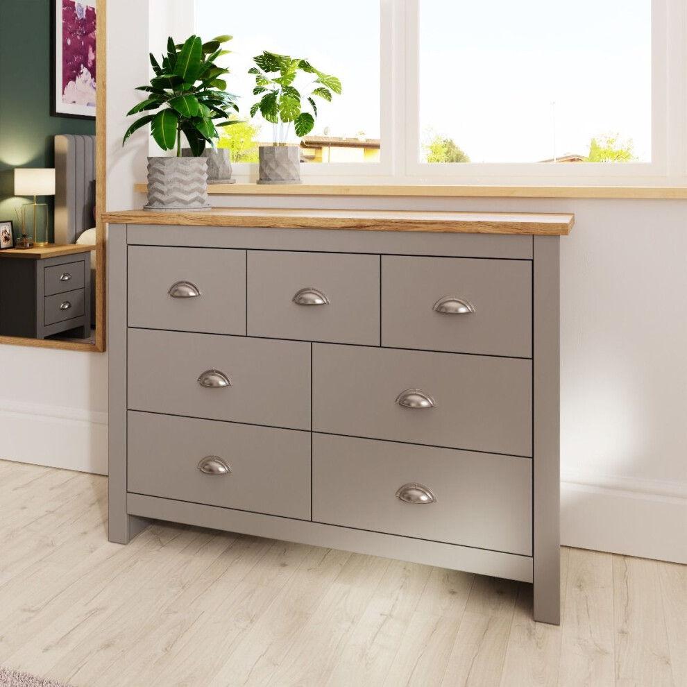 7 Drawer Chest of Drawers Stylish Bedroom Furniture Cabinet in Light Grey with Oak Top Storage Solution for Bedroom and Living Spaces-image-OPC-PK2DKFV-NEW