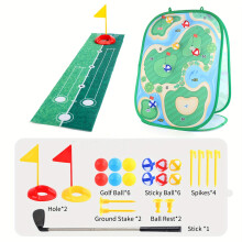 (Colorful) 4-in-1 Ultimate Golf Training Kit - Multifunctional Indoor/Outdoor Golf Game Set with Putter, Chipping Net, Putting Mat, and Golf Cornhole Board